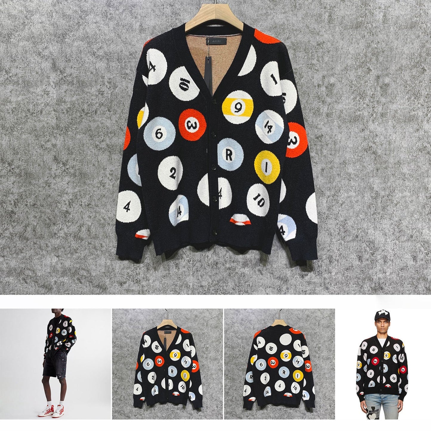 Amiri Sweatshirt Table Tennis Jacquard Wool Cardigan Sweater