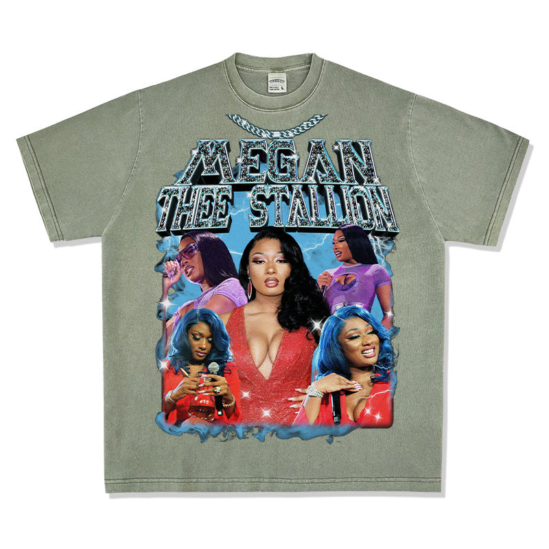 Marcas streetwear usa vintage hip hop Megan print short sleeve t-shirt