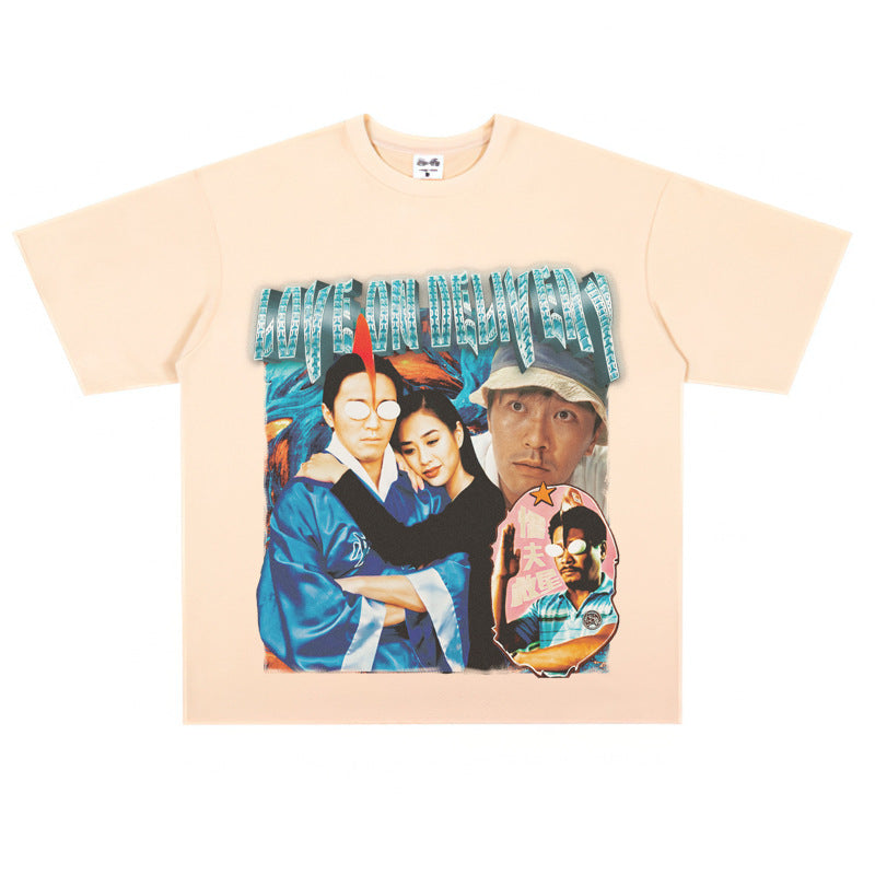 Film Star T Shirt Fragrant Short Sleeve Retro American Street T-shirt for Men and Women