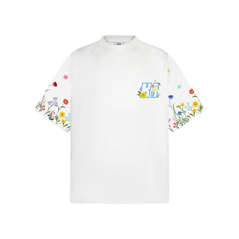 Casual Street Wear Floral Letter Embroidered Vintage Short Sleeve T-Shirt
