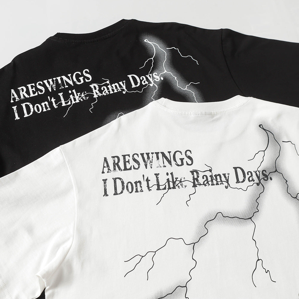 Hip Hop Clothes New York Vintage Lightning Print Pound Loose Crew Neck Short Sleeve T-shirt
