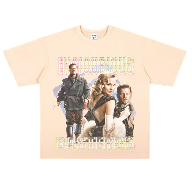 Film Star T Shirt Loose Heavy Weight Retro Street Cotton T-shirt American Men and Women
