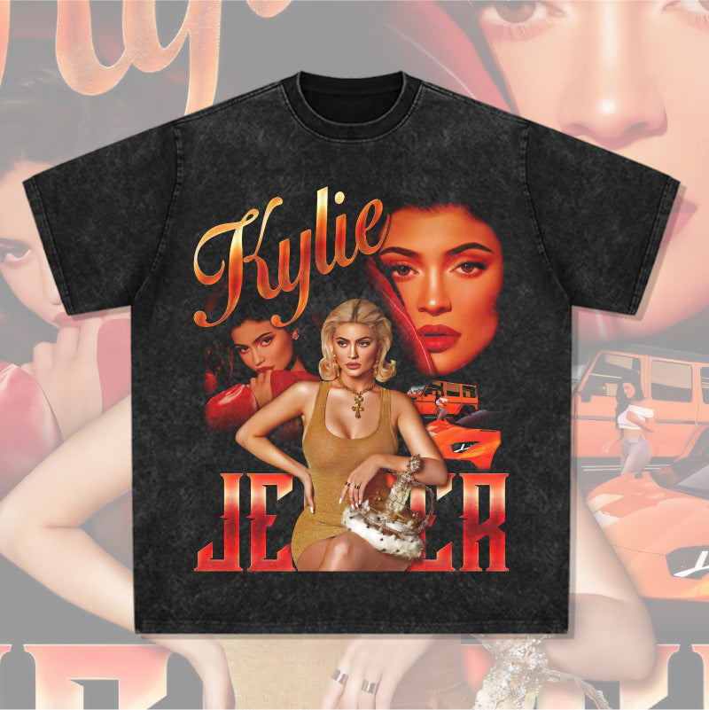 Cool t rapper vintage Kylie print long sleeve short sleeve t-shirt crew neck