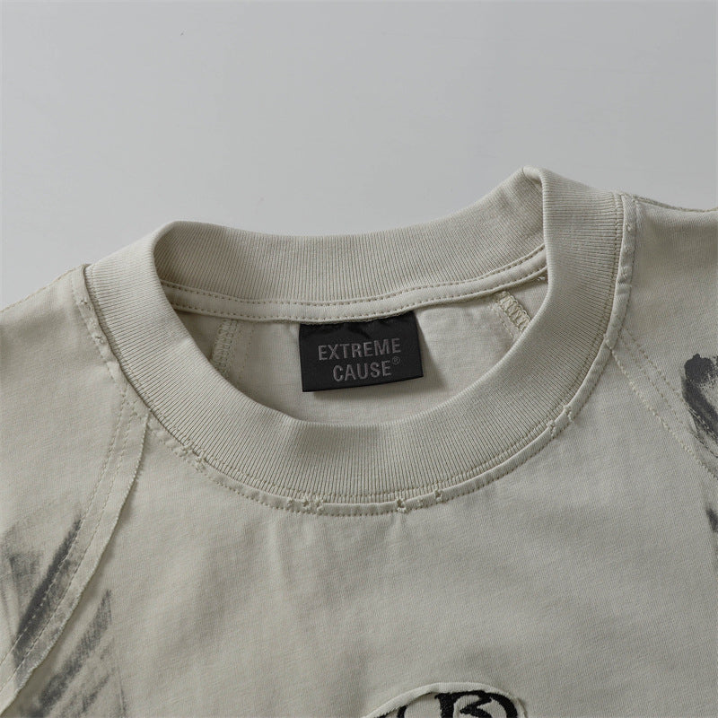 Camisas Retros Wash do old mottled oversized short sleeves