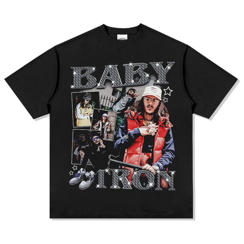 Outfit streetwear Vintage Hip Hop Baby Tron Print Short Sleeve T-Shirt