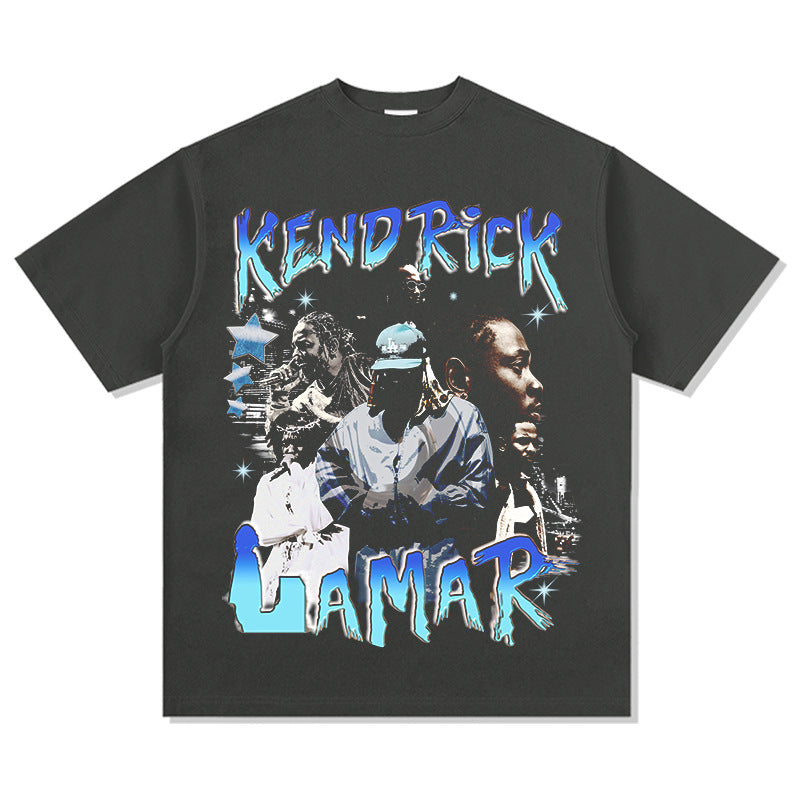 Streetwear masculino vintage hip hop kung fu kendrick print short sleeve t-shirt