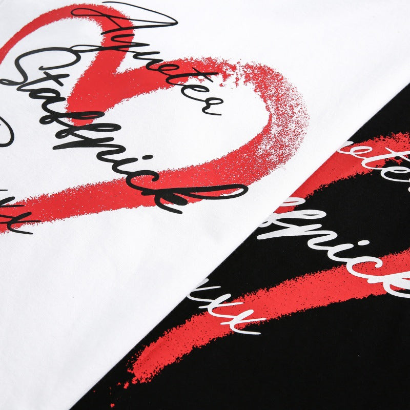 US drip outfits summer vintage love letter print casual loose short sleeve T-Shirts