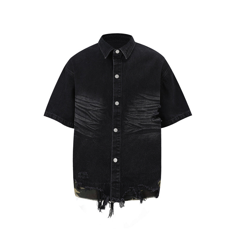 Stone Wash T shirt Leopard print denim short sleeve casual denim shorts