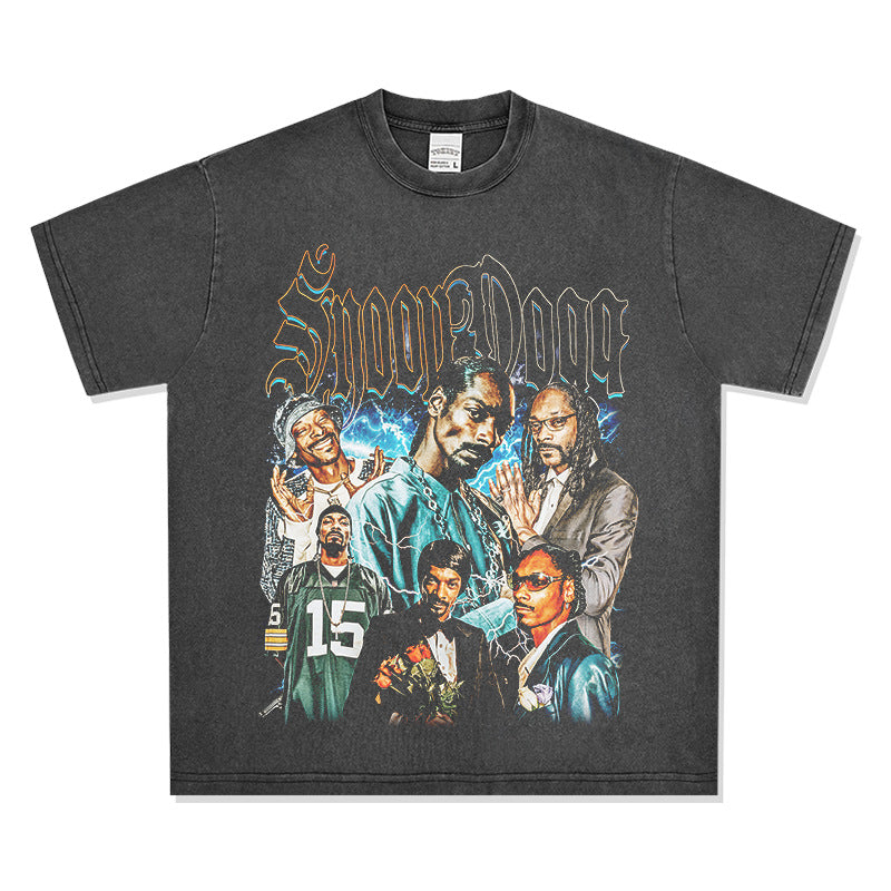 Streetwear masculino vintage hip hop Snoop Dogg print short sleeve t-shirt