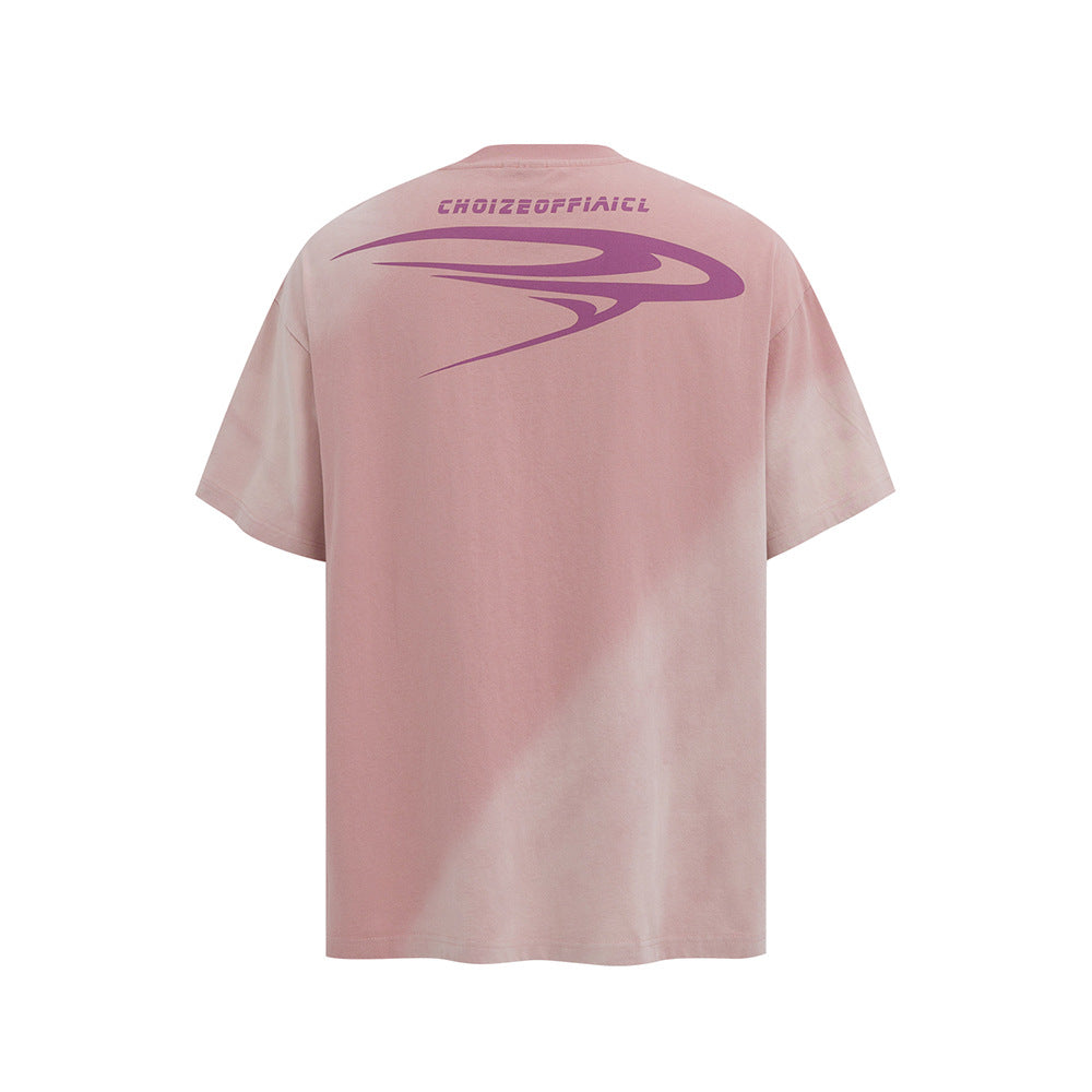 Nostalgia T Shirts Vintage washed gradual change letter print short sleeve T-shirt
