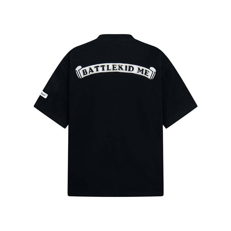 Hip Hop Shirts For Boys Embroidered Short Sleeve T-Shirt Summer Vintage Loose Top