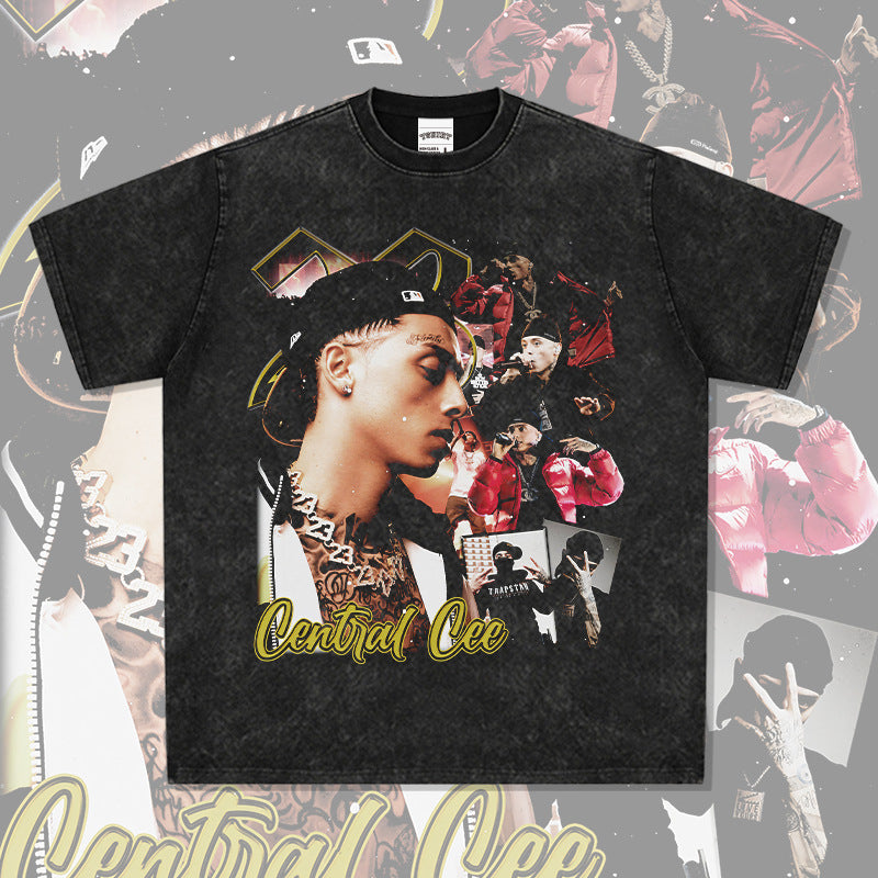 Streetwear masculino hip hop CentralCee hip hop print short sleeve t-shirt