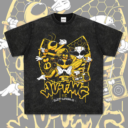 Streetwear masculino wu-tang print vintage short-sleeved t-shirt