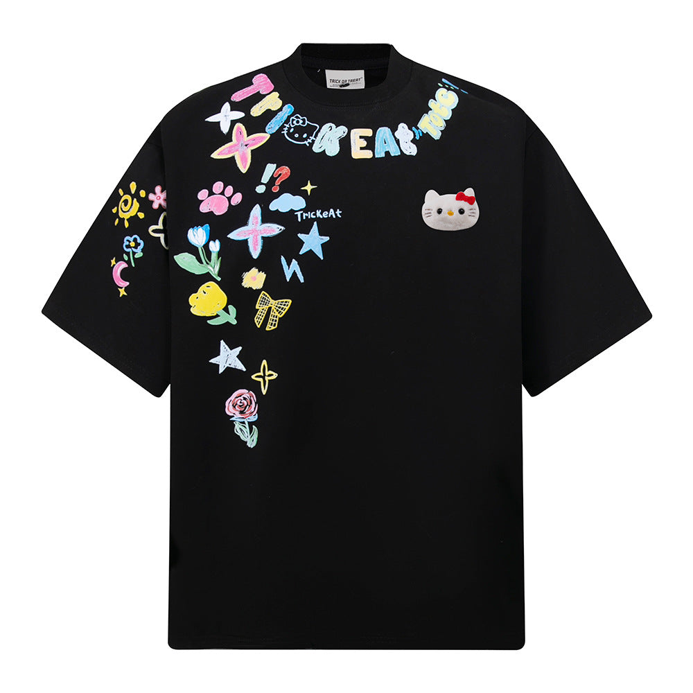 Hip hop shirt round neck short sleeve summer graffiti print short sleeve t-shirt