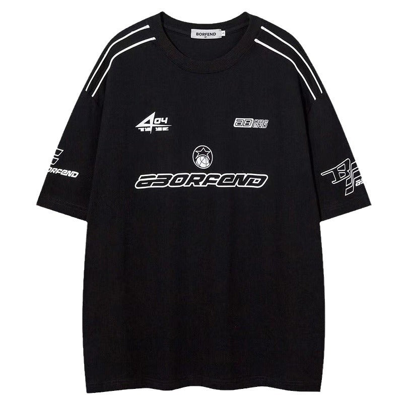 Racing oversized t shirt racing sports style letter print short sleeve t-shirt