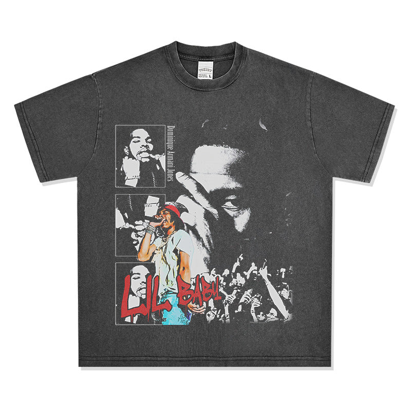 Outfit streetwear vintage hip hop Lil Baby print short sleeve t-shirt