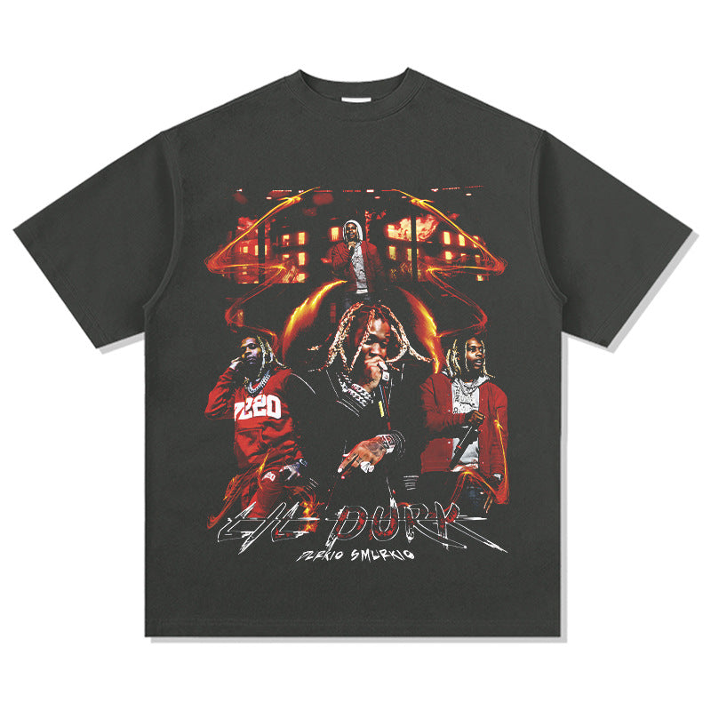 Streetwear masculino vintage hip hop Lil Durk print short sleeve t-shirt