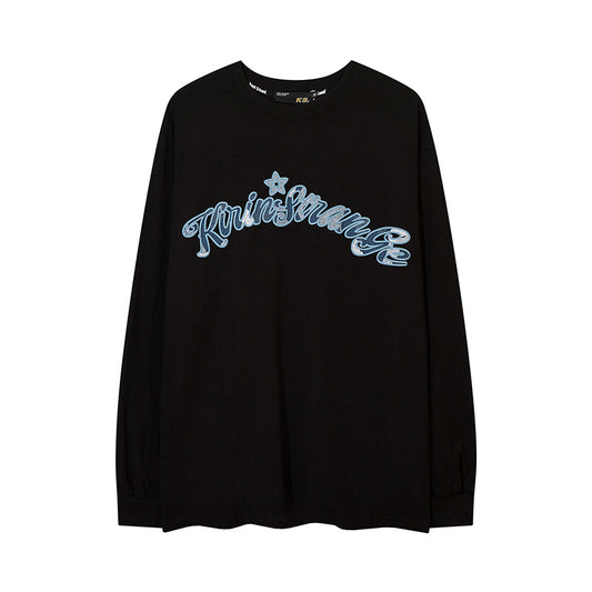 Vintage T Shirts Hip Hop Star Letter Foam Print Long Sleeve T-Shirt