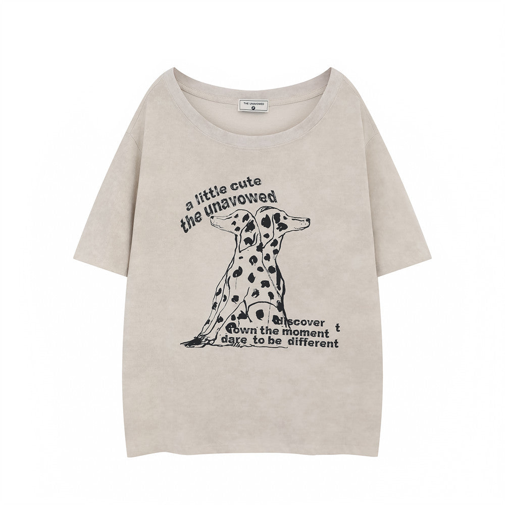 Racing oversized t shirt spotted dog print short sleeve crew neck t-shirt