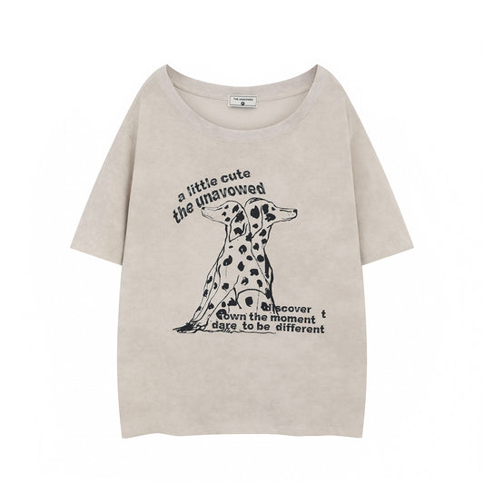 Racing oversized t shirt spotted dog print short sleeve crew neck t-shirt