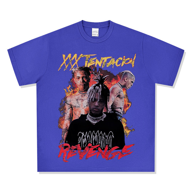 Cool t rapper hip hop rap XXX TENTACION print loose Vintage short sleeve t-shirt