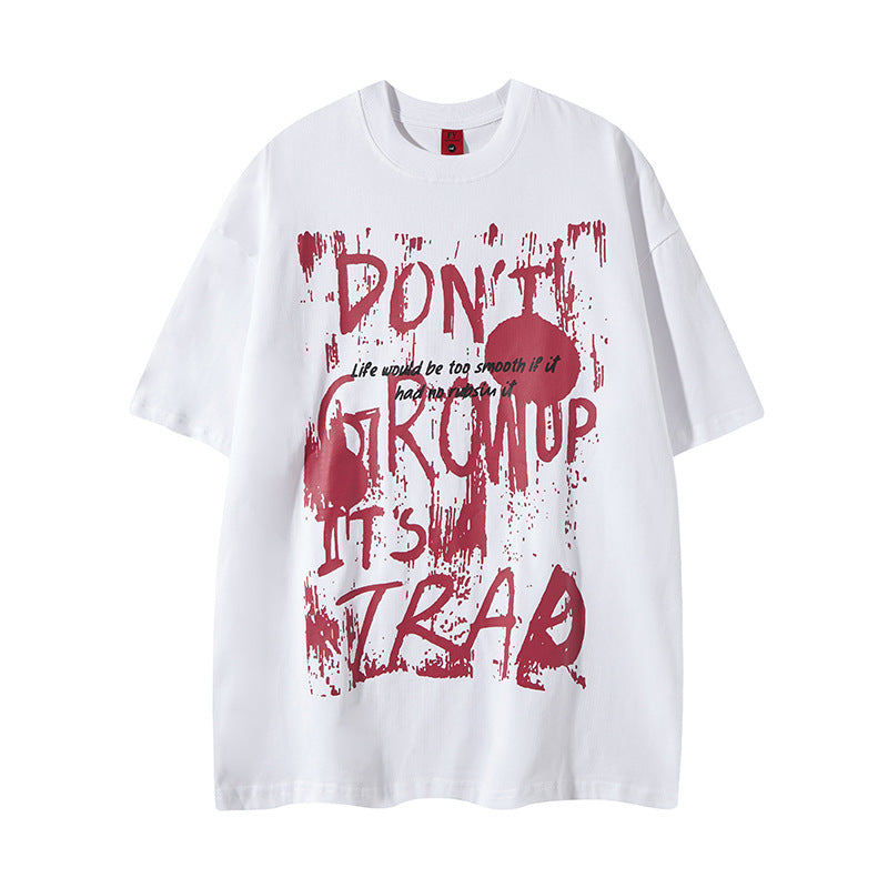 New York Hip Hop Style Graffiti Short Sleeve T-Shirt Summer Loose Crew Neck Top