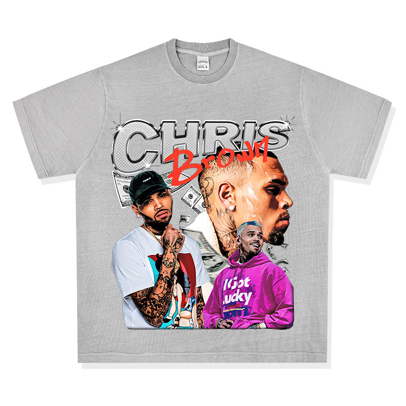 Streetwear masculino vintage hip hop breezy print short sleeve t-shirt
