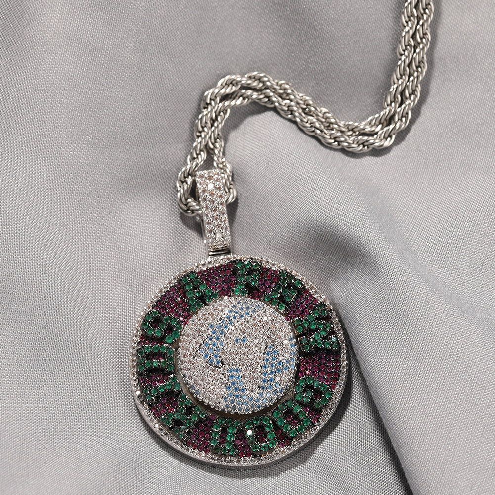 Jewelry Rotatable AFGK Earth Pendant Ma Siwei Full Diamond Tide Necklace Dog Tags rapper Spectrum