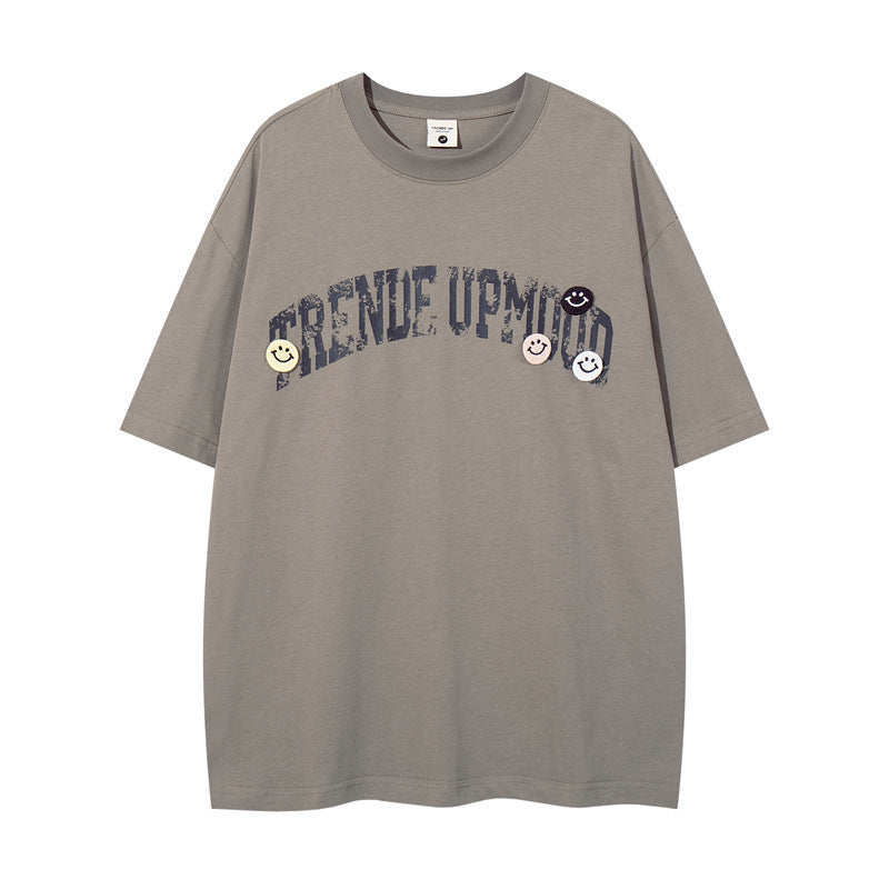 US drip outfits summer vintage print casual loose short sleeve T-Shirts