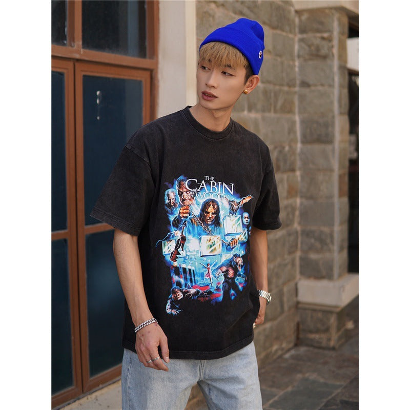 Film Star T Shirt Movie Forest Cabin Cotton Loose Short Sleeve American Retro Trendy T-shirt for Men