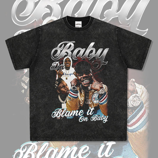 Cool t rapper DaBaby print hip hop rap short sleeve men t retro washed t-shirt loose top