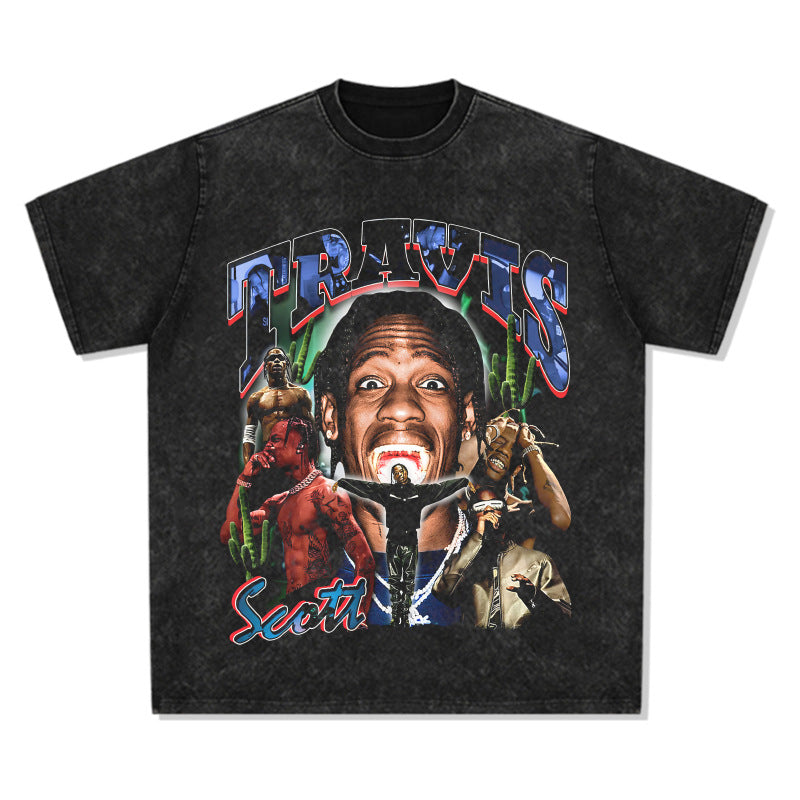 Cool t rapper vintage hip hop Travis Scott print short sleeve t-shirt