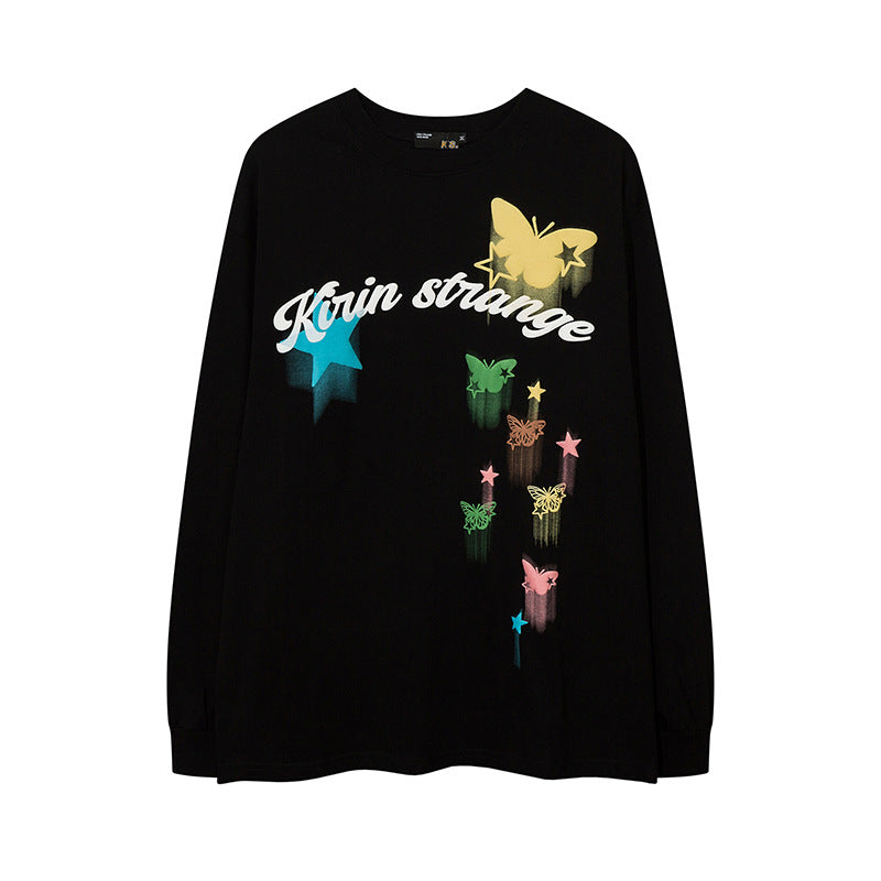 Vintage T Shirts Hip Hop Foam Print Long Sleeve T-Shirt Autumn oversize