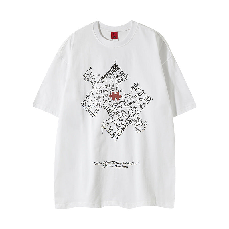 New York Hip Hop Style Graffiti Short Sleeve T-Shirt Summer Loose Crew Neck Top