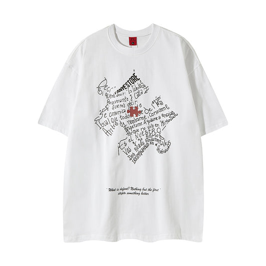 New York Hip Hop Style Graffiti Short Sleeve T-Shirt Summer Loose Crew Neck Top