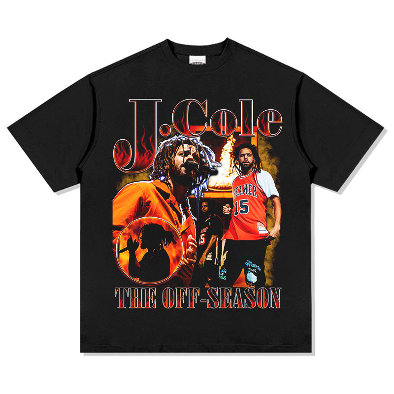 Streetwear masculino vintage hip hop j cole print short sleeve t-shirt