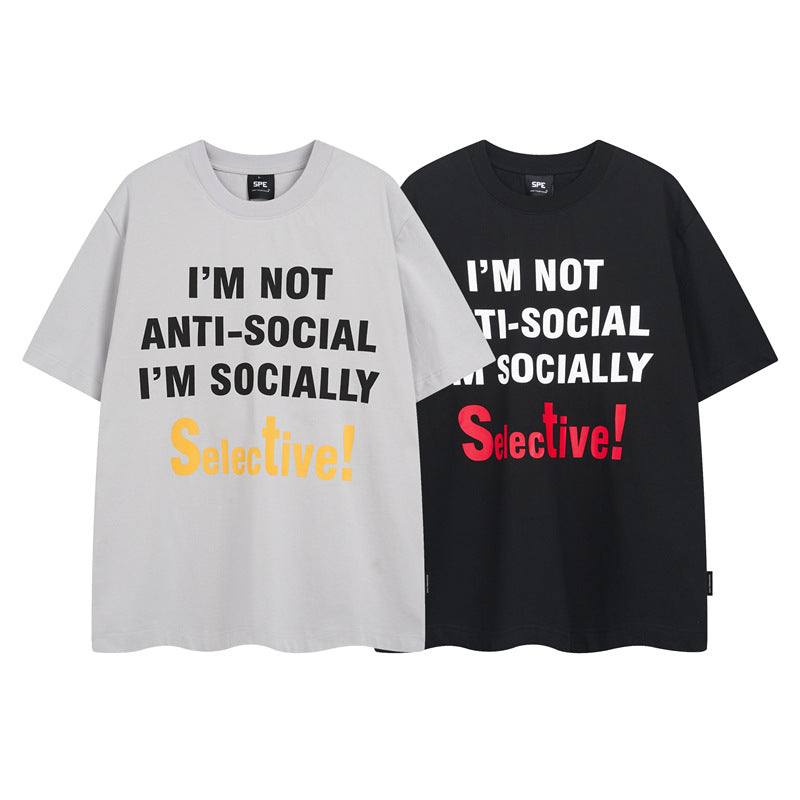 Y2K mens shirt retro printed loose round neck men's short-sleeved T-shirt