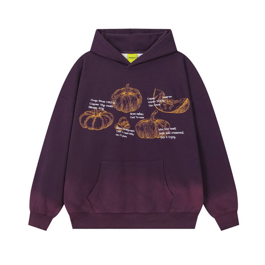 Vice streetwear pumpkin print gradual change fleece hooded sweater