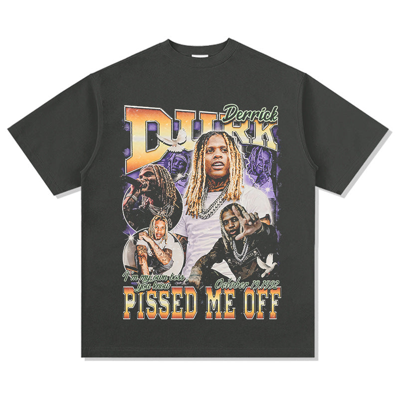 Marcas streetwear usa vintage hip hop Lil Durk print short sleeve t-shirt