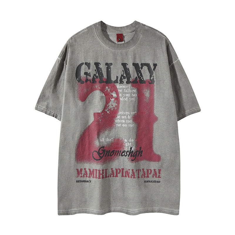 Distorted vintage summer retro washed old short sleeve t-shirt