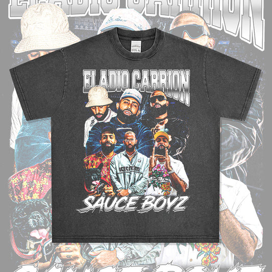 Outfit streetwear hip hop Eladio Carrion print short sleeve t-shirt