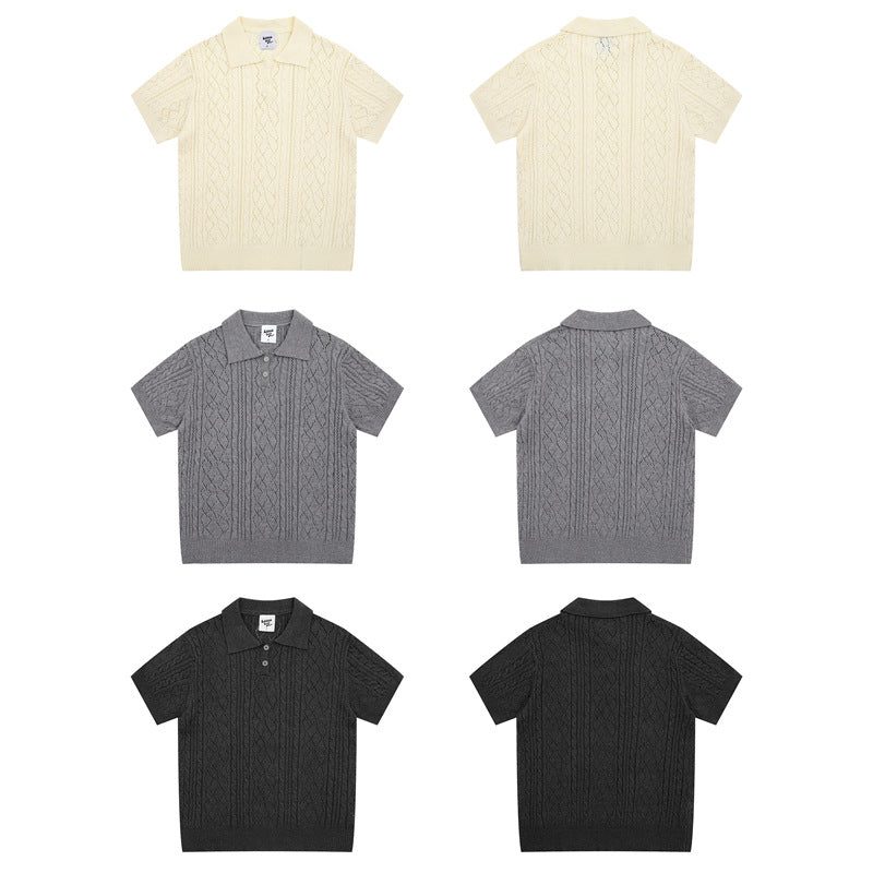 Hip Hop Shirts For Boys Vintage Summer Lapel Short Sleeve Sweater Knitted Men's Loose Top