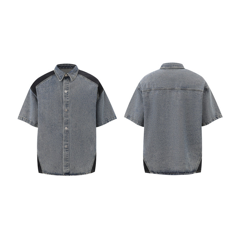 Stone Washed T shirt Retro Washed Short Sleeve Jeans Loose Casual
