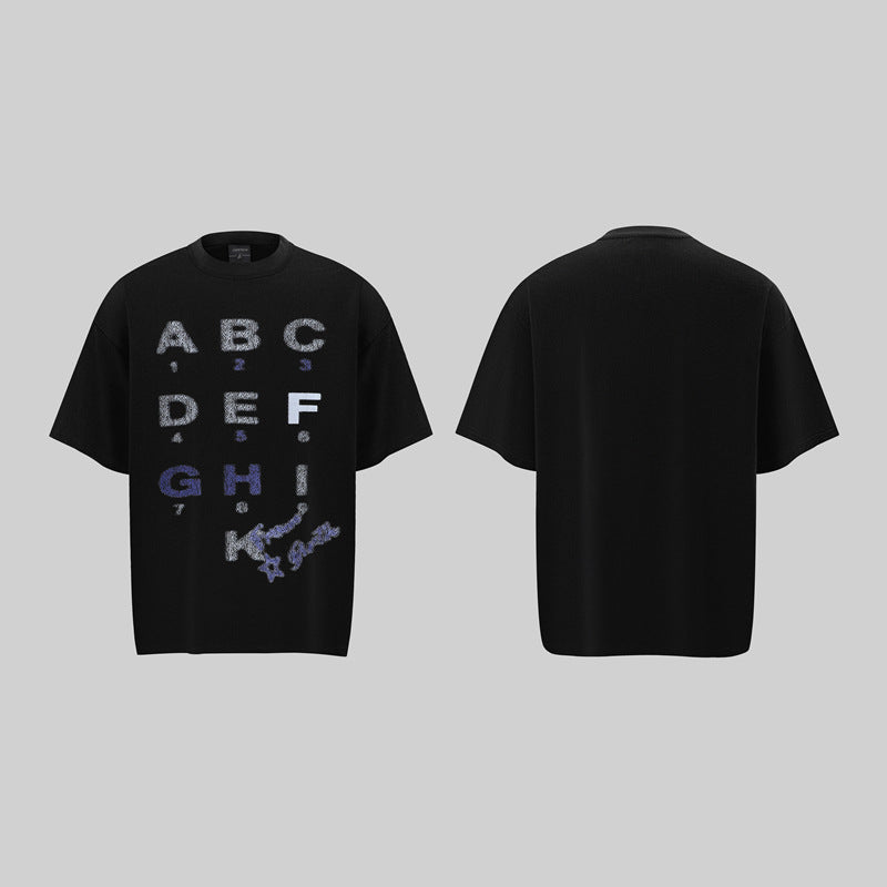 Camisas Retros Washed Old Letter Print Short Sleeve T-Shirt