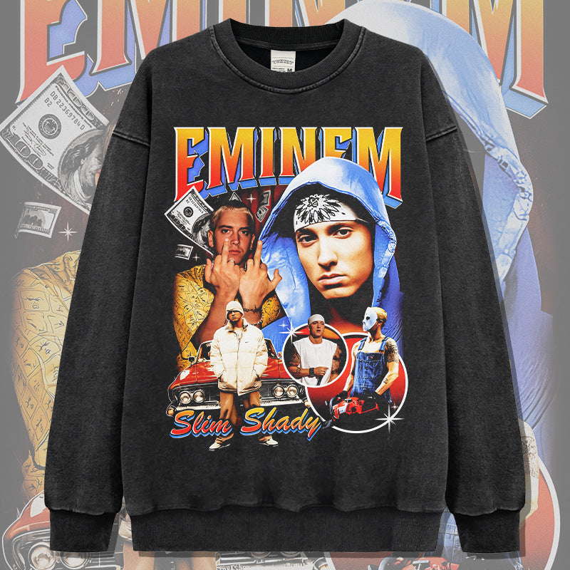 Marcas streetwear usa vintage Eminem print crew neck sweater