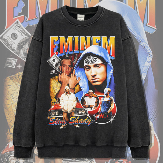 Marcas streetwear usa vintage Eminem print crew neck sweater