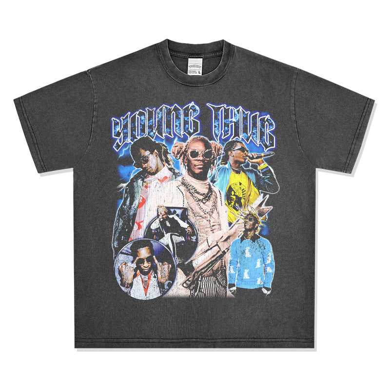 Outfit streetwear Retro Hip Hop Young Thug Print Short Sleeve T-Shirt