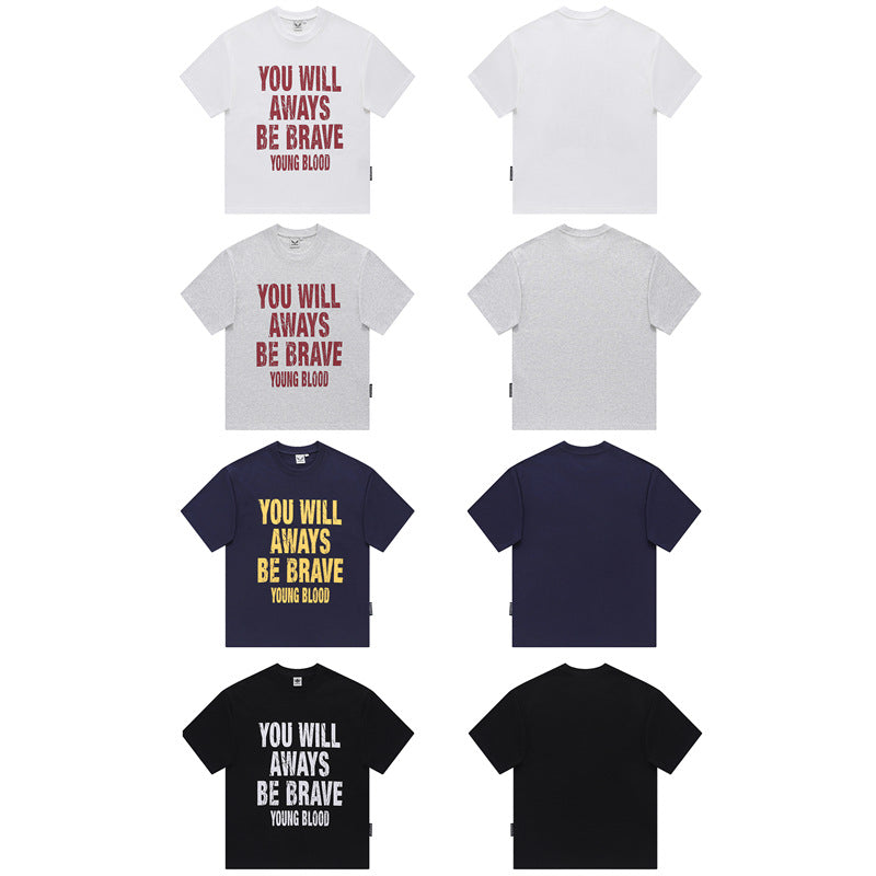 Camisas Retros Ink Letter Print Design Short Sleeve Loose T-Shirt