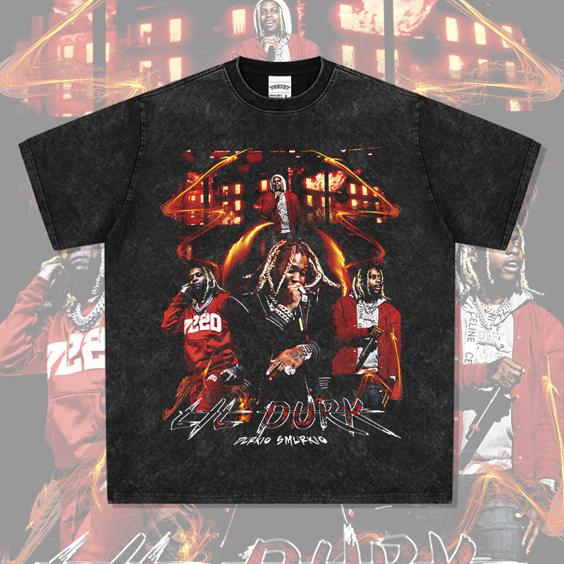 Streetwear masculino vintage hip hop Lil Durk print short sleeve t-shirt