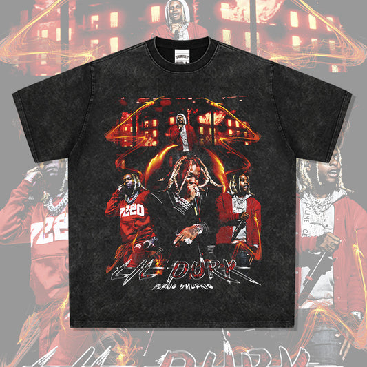 Streetwear masculino vintage hip hop Lil Durk print short sleeve t-shirt
